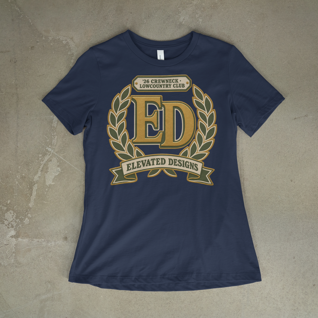 ED Laurel Crest Tee on a navy tee