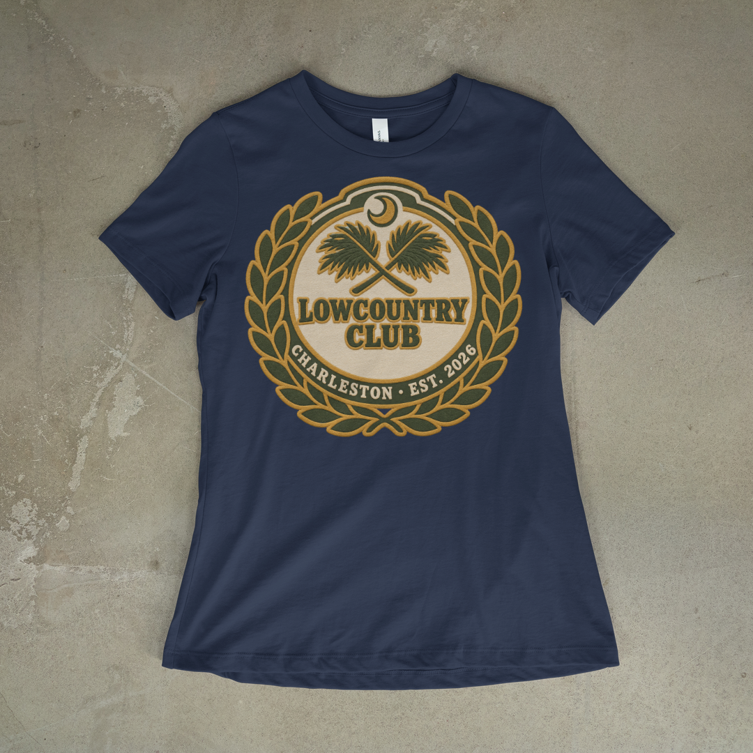 Lowcountry Club Crest Tee on a navy tee