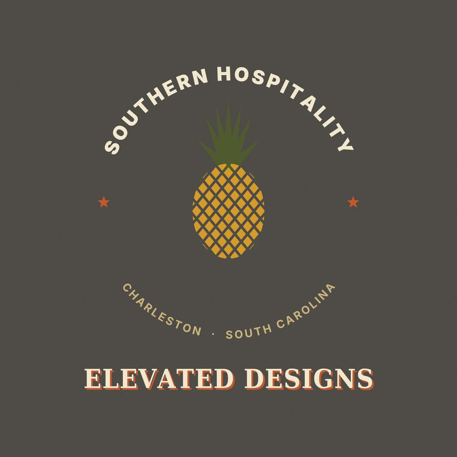 Close-up of the Southern Hospitality print: a gold pineapple in a diamond lattice pattern with a spiky olive green crown.